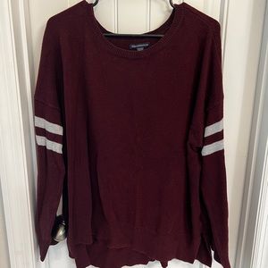 American Eagle varsity pullover sweater burgundy with gray stripes size XXL
